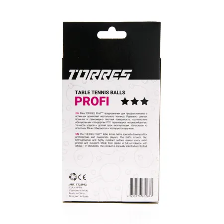 Мяч для наст. тенниса TORRES Profi 3*, TT23012, диам. 40+мм, упак. 6 шт, белый за 338.30 ₽ купить в Ростове-на-Дону