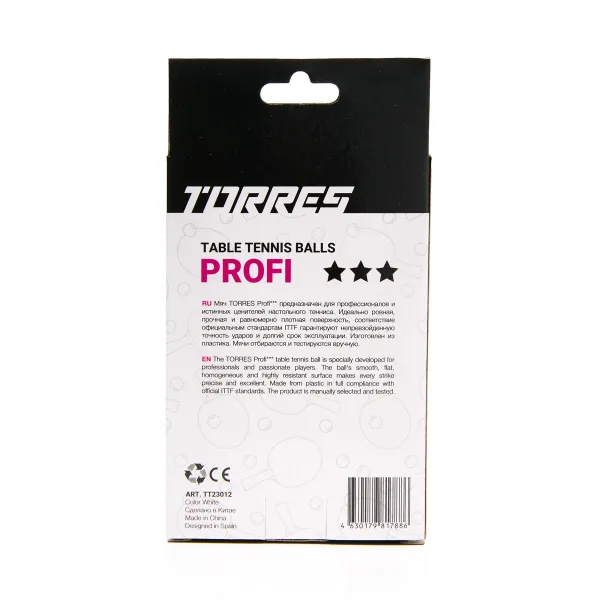 Мяч для наст. тенниса TORRES Profi 3*, TT23012, диам. 40+мм, упак. 6 шт, белый за 338.30 ₽ в Ростове-на-Дону
