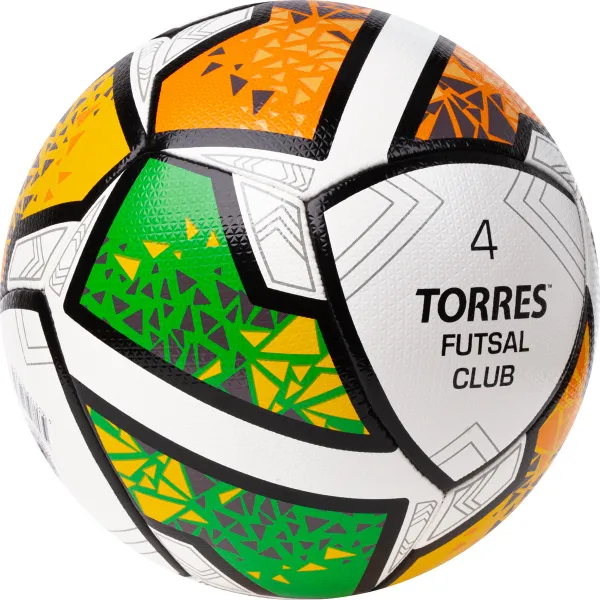 Мяч футзал. TORRES Futsal Club, FS323764, р.4, 10 пан. ПУ, 4 под. сл, гибрид. сш. бело-зел-оранж за 2&nbsp;264.40 ₽ в Ростове-на-Дону